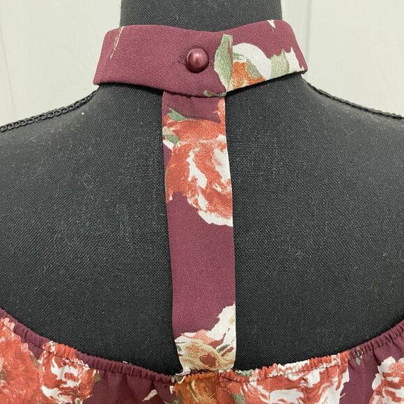 Charlotte Russe Off Shoulder Crop Choker Blouse Burgundy‎ Floral Women's Medium - Picture 4 of 9